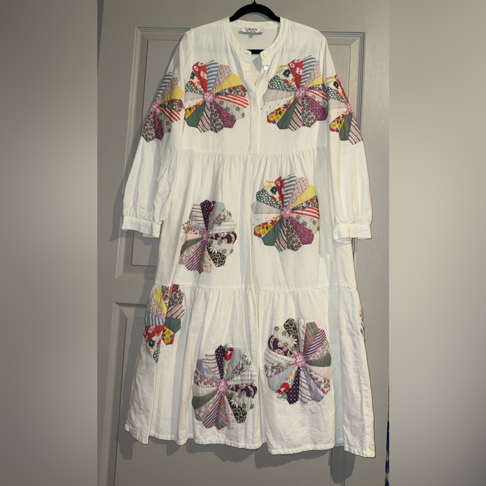 Sea NY Floral multicolor Patchwork Paloma shirt dress medium - Picture 3 of 13